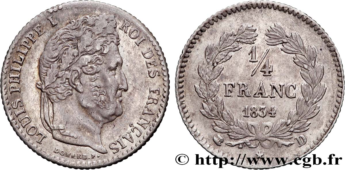 1/4 franc Louis-Philippe 1834 Lyon F.166/40 TTB+ 