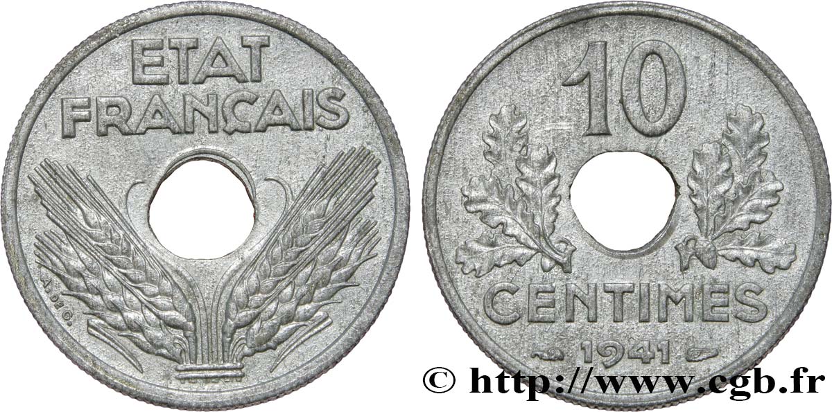10 centimes État français, grand module 1941  F.141/2 SUP58 