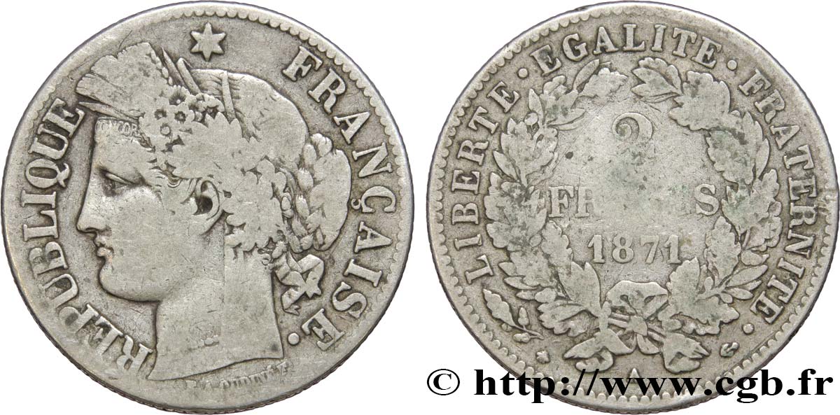 2 francs Cérès, avec légende 1871 Paris F.265/5 VF30 