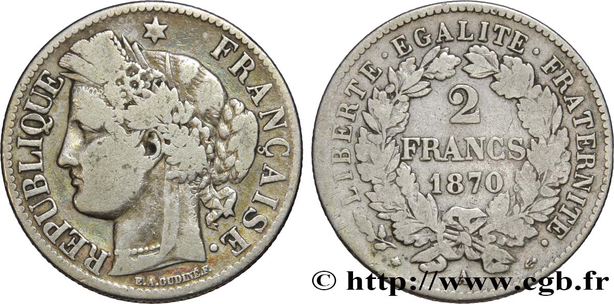 2 francs Cérès, avec légende 1870 Paris F.265/1 S15 