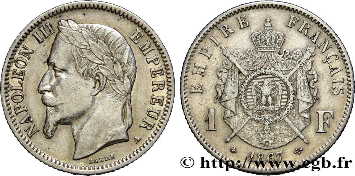 1 franc Napoléon III, tête laurée 1867 Paris F.215/6 S35 
