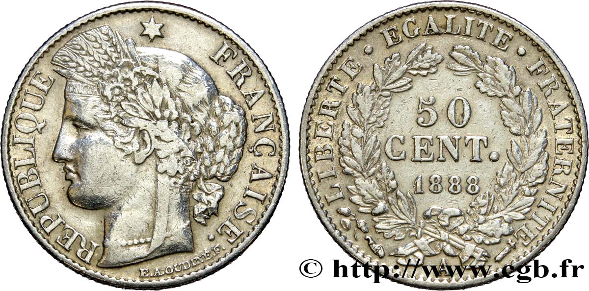 50 centimes Cérès, IIIe République 1888 Paris F.189/13 MB35 