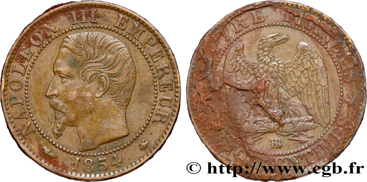 Cinq centimes Napoléon III, tête nue 1854 Strasbourg F.116/10 TTB40 