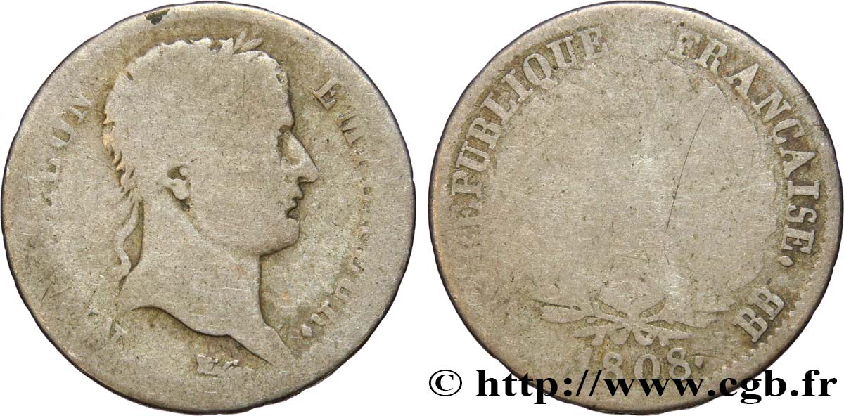 1 franc Napoléon Ier tête laurée, République française 1808 Strasbourg F.204/4 MC5 
