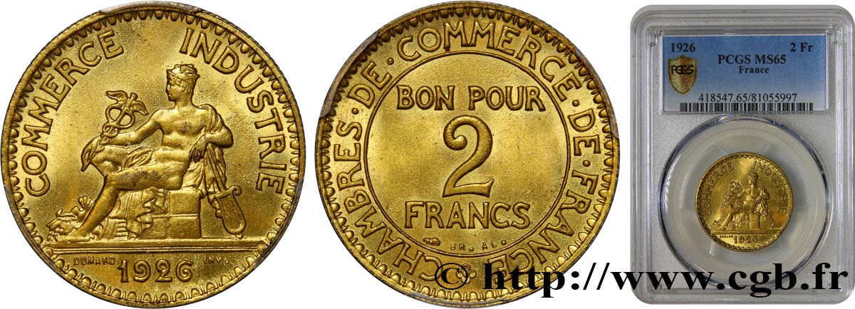 2 francs Chambres de Commerce 1926  F.267/8 FDC65 PCGS