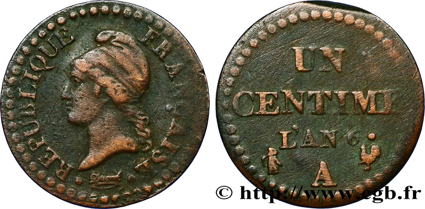 Un centime Dupré, 6 normal 1798 Paris F.100/3 VF35