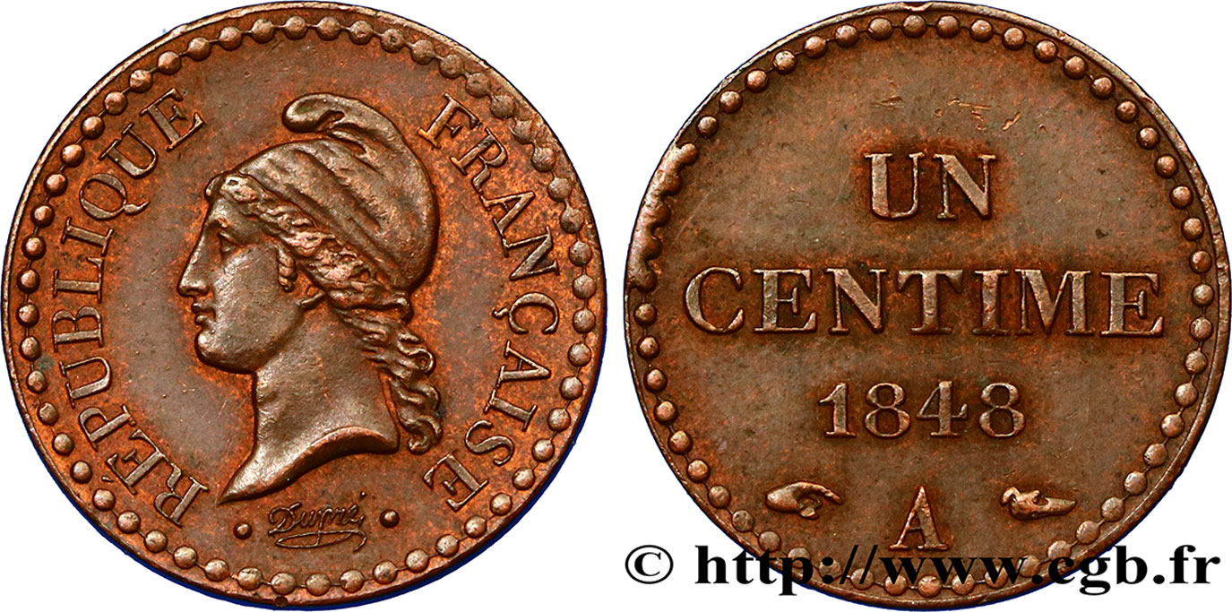 Un centime Dupré, IIe République 1848 Paris F.101/1 AU52