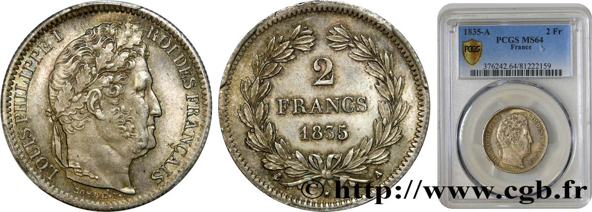 2 francs Louis-Philippe 1835 Paris F.260/42 fST64 PCGS