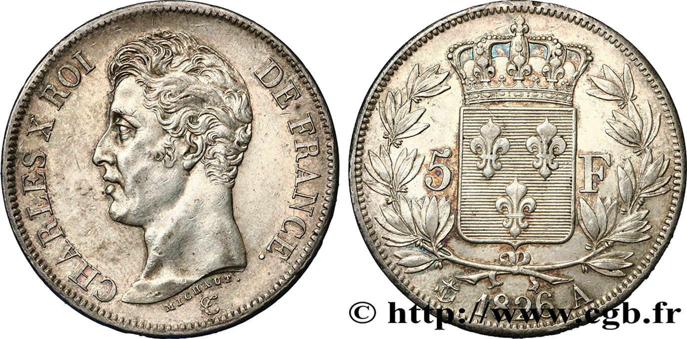 5 francs Charles X, 1er type 1826 Paris F.310/15 TTB54 