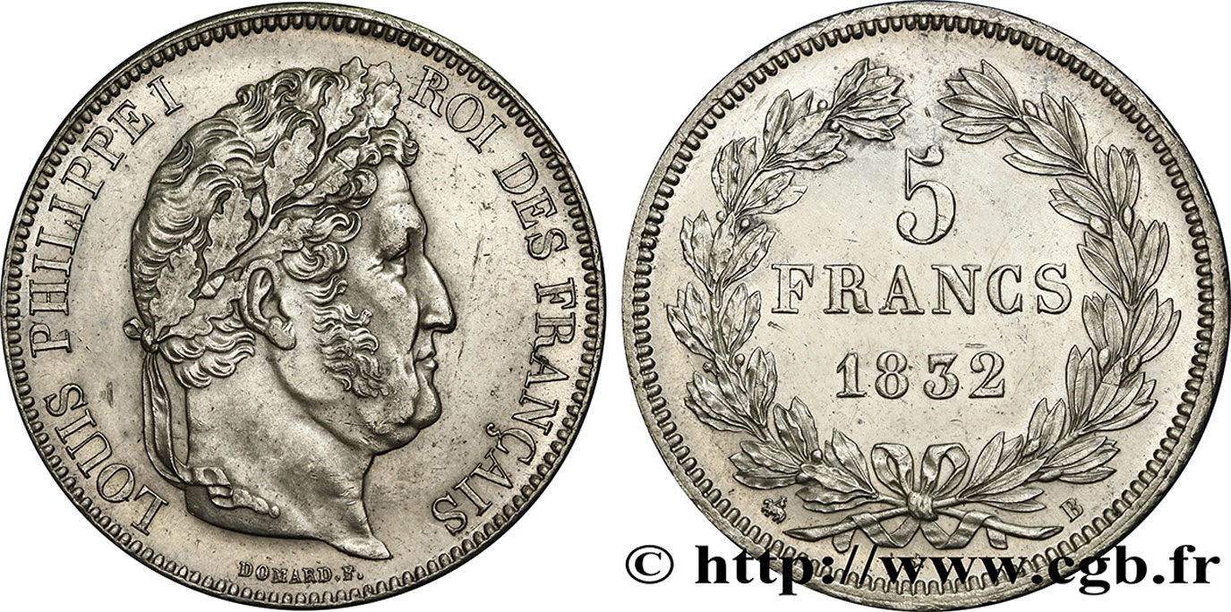5 francs IIe type Domard 1832 Rouen F.324/2 VZ58 
