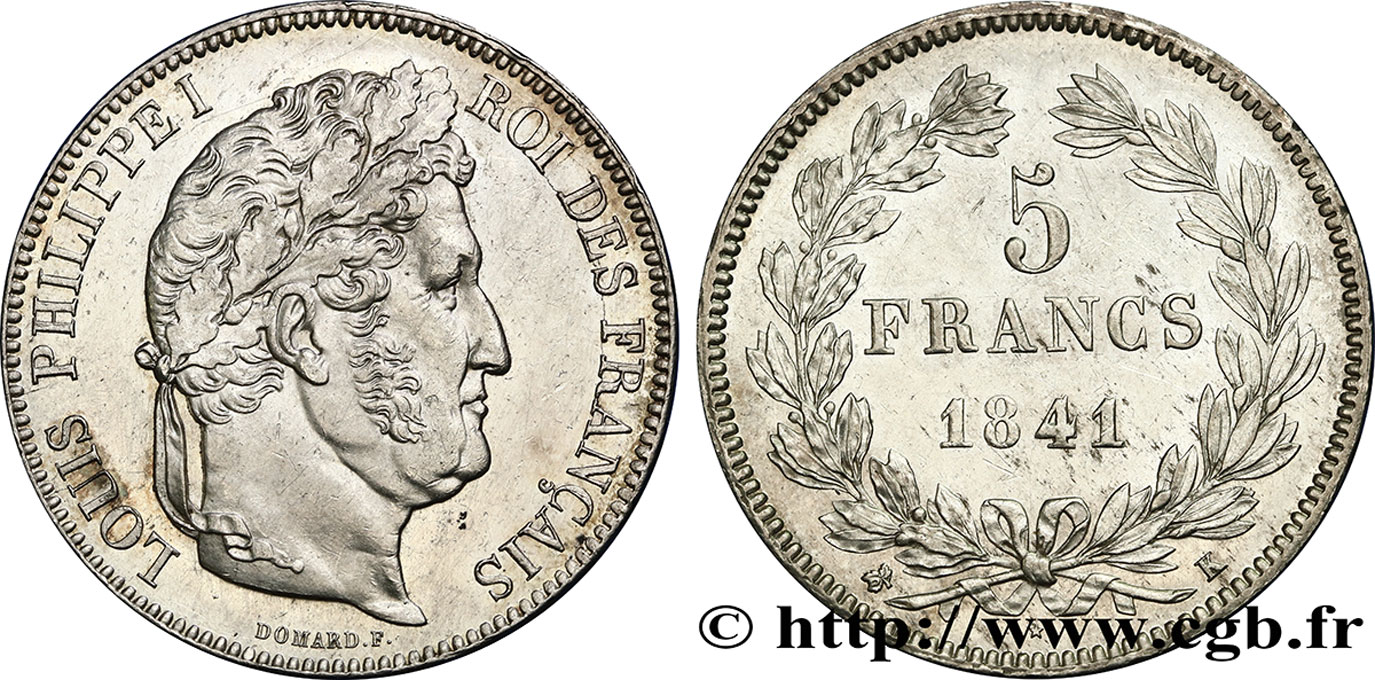 5 francs IIe type Domard 1841 Bordeaux F.324/93 AU55 