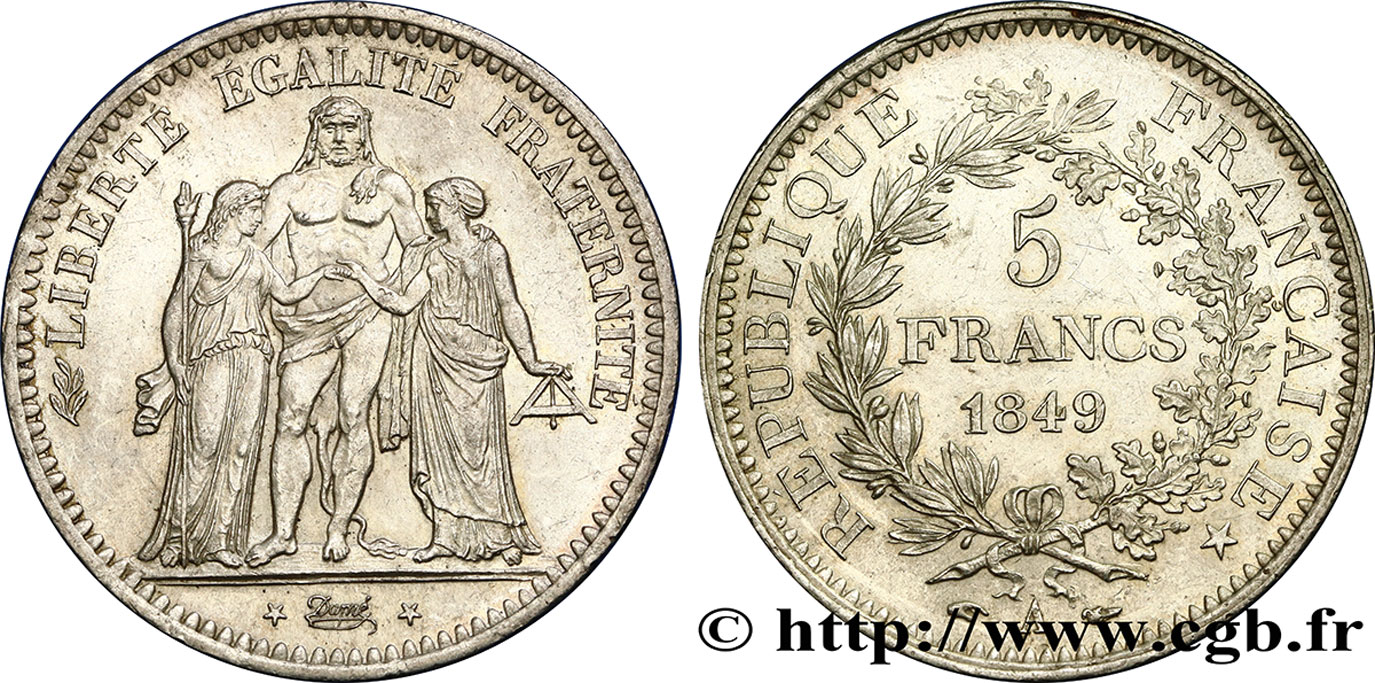 5 francs Hercule, IIe République 1849 Paris F.326/5 SUP58