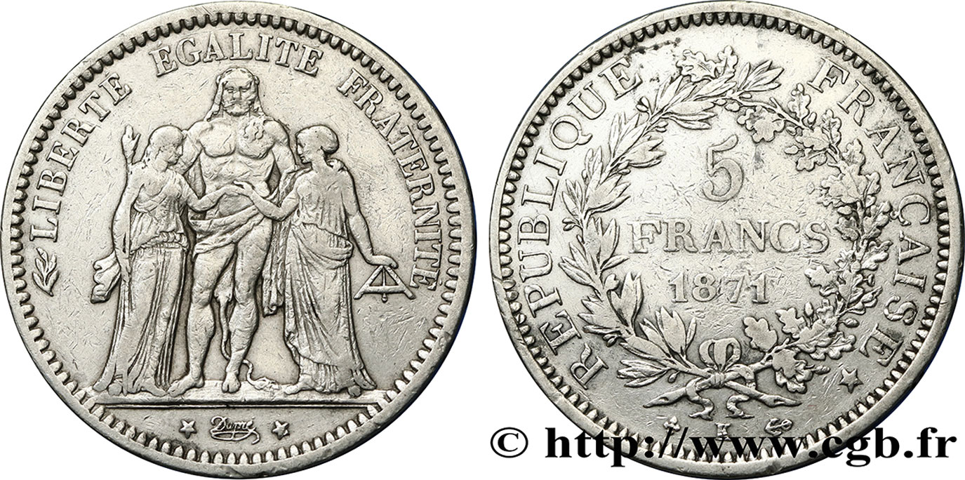 5 francs Hercule 1871 Bordeaux F.334/5 VF35 
