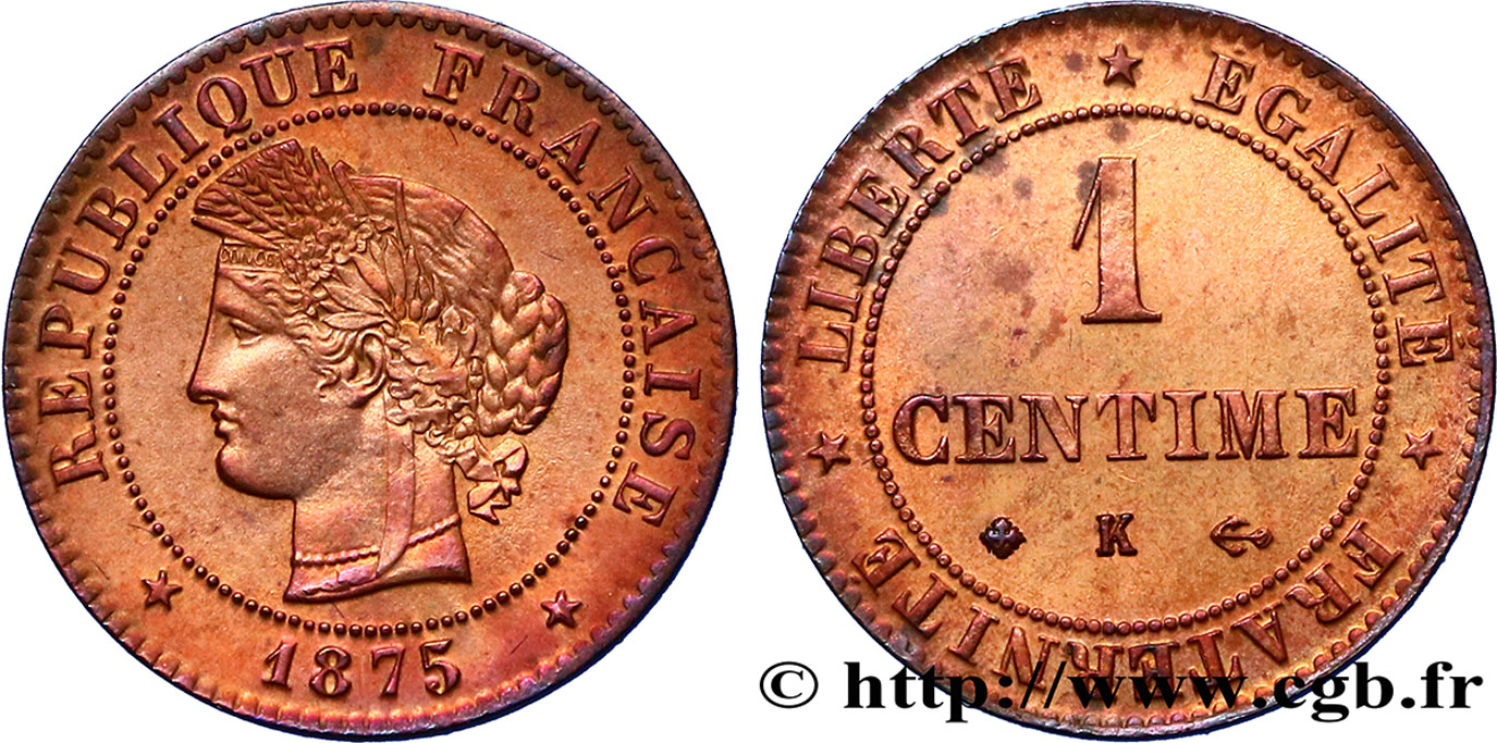 1 centime Cérès 1875 Bordeaux F.104/5 TTB52