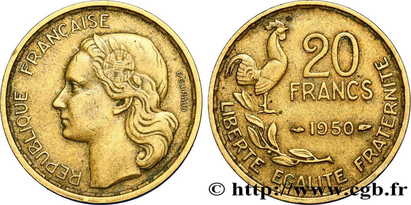 20 francs G. Guiraud, 3 faucilles 1950  F.402/2 TTB40 