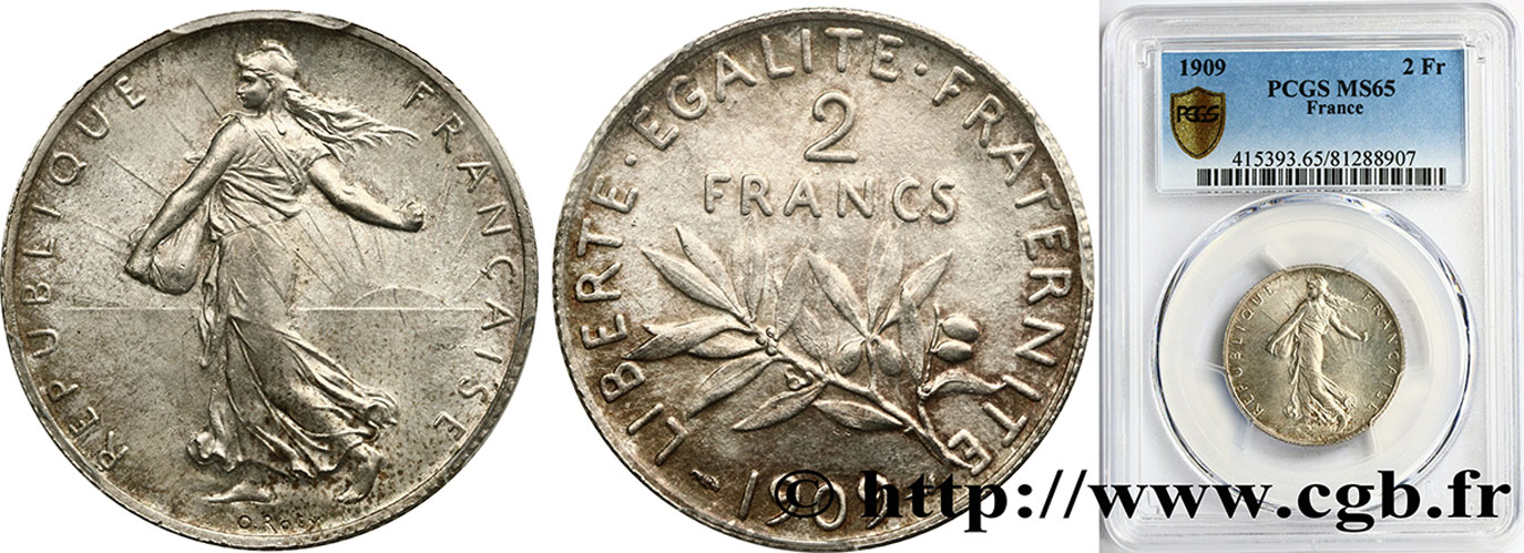 2 francs Semeuse 1909  F.266/11 FDC65 PCGS