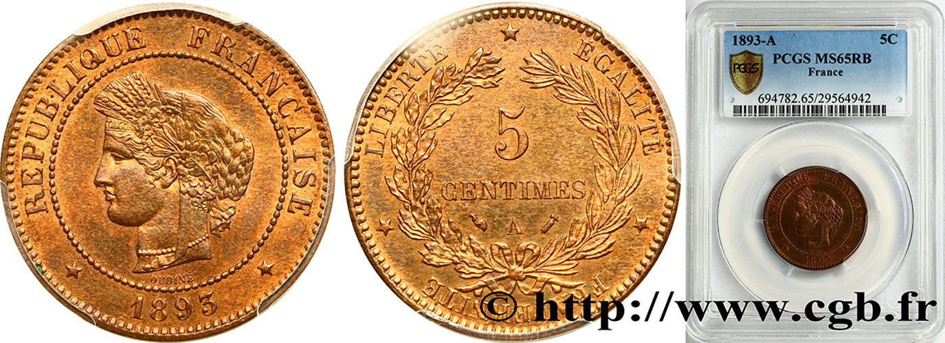 5 centimes Cérès 1893 Paris F.118/35 FDC65 PCGS