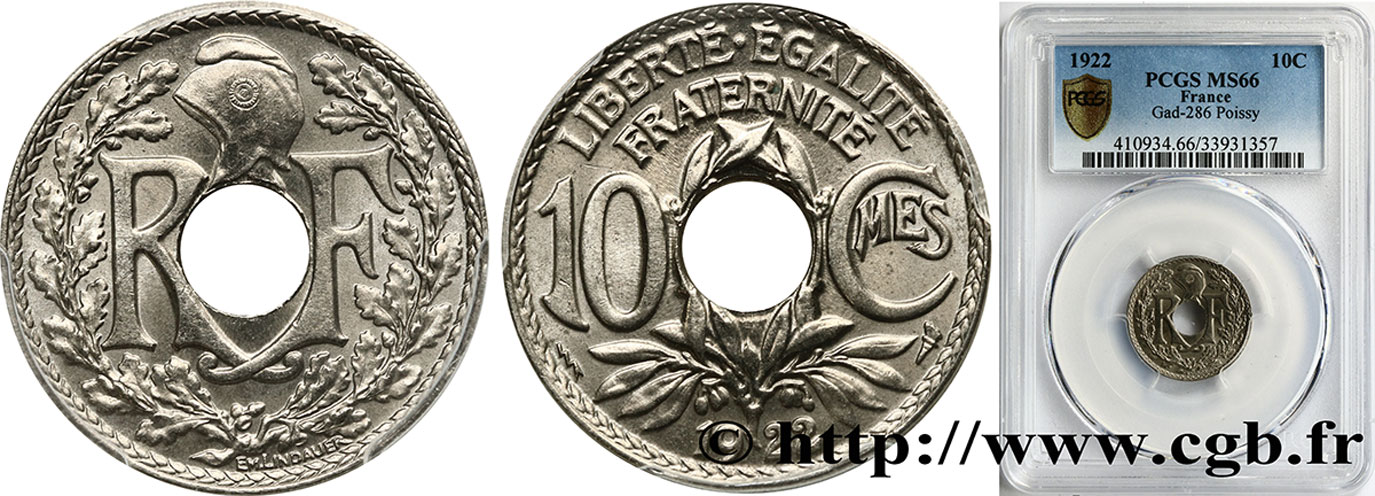 10 centimes Lindauer 1922 Poissy F.138/7 FDC66 PCGS