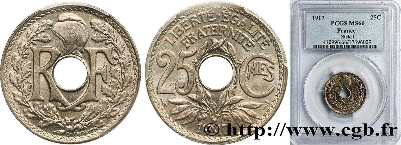 25 centimes Lindauer 1917  F.171/1 ST66 PCGS