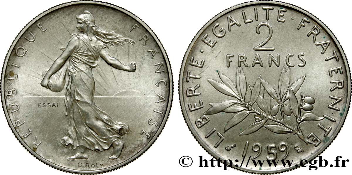 Essai de 2 francs Semeuse en argent 1959 Paris GEM.120 3 FDC65 