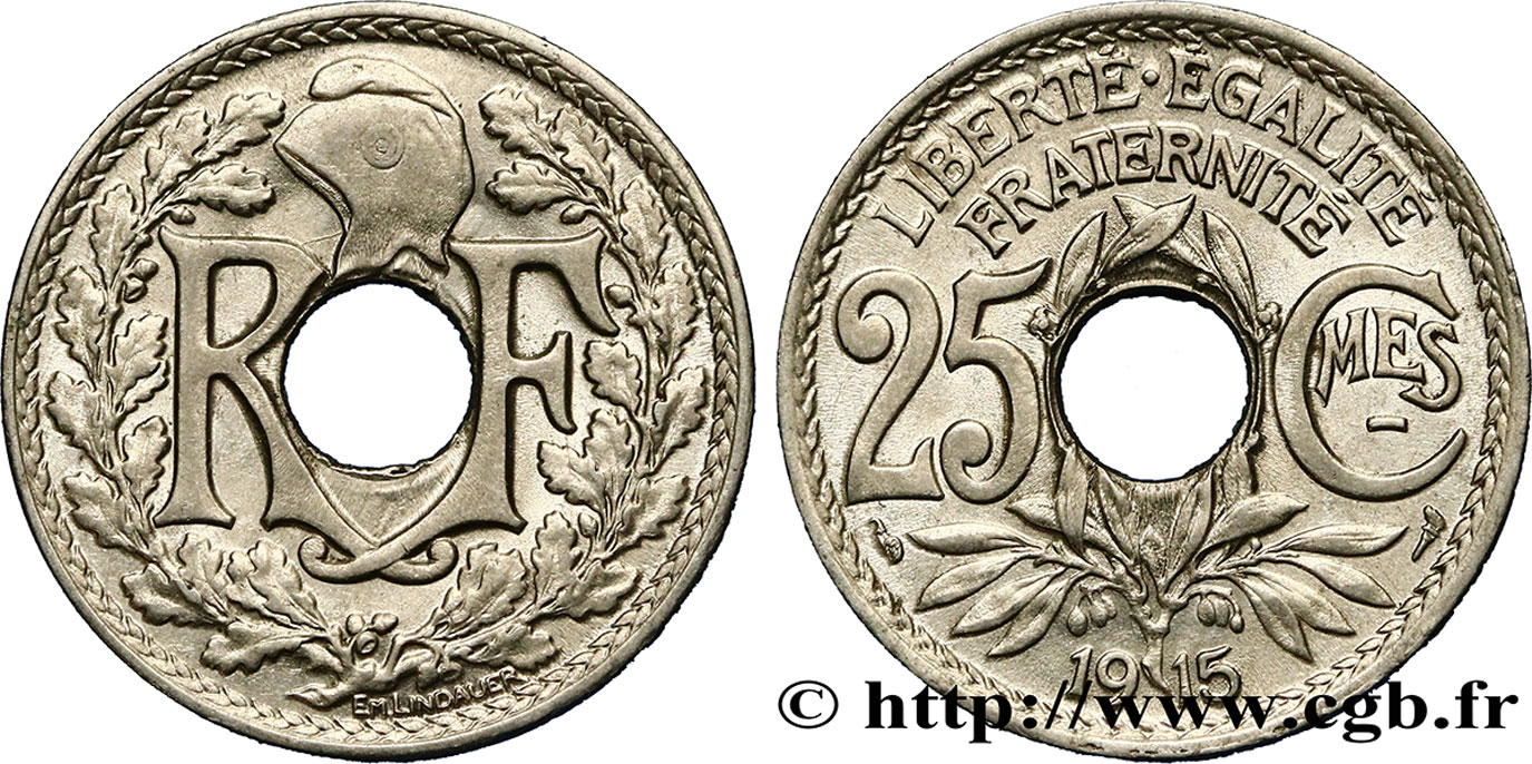 25 centimes Lindauer, Cmes souligné 1915  F.170/3 EBC60 