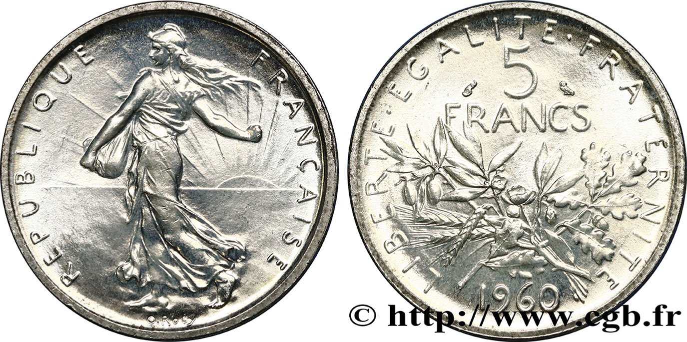5 francs Semeuse, argent 1960 Paris F.340/4 MS65 