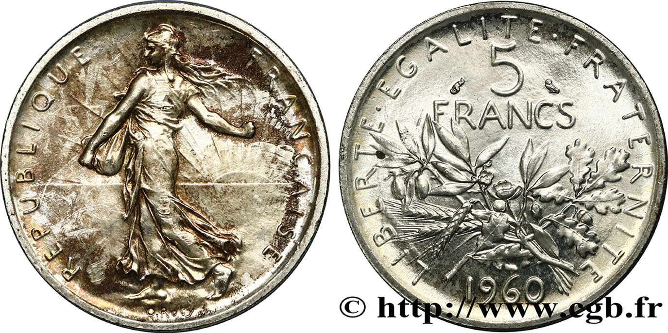 5 francs Semeuse, argent 1960 Paris F.340/4 ST65 