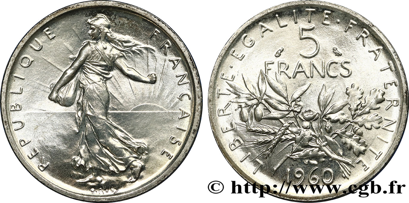 5 francs Semeuse, argent 1960 Paris F.340/4 MS65