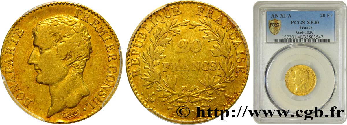20 francs or Bonaparte Premier Consul 1803 Paris F.510/1 TTB40 PCGS
