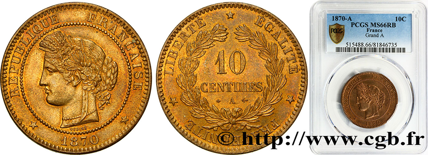 10 centimes Cérès 1870 Paris F.135/4 FDC66 PCGS