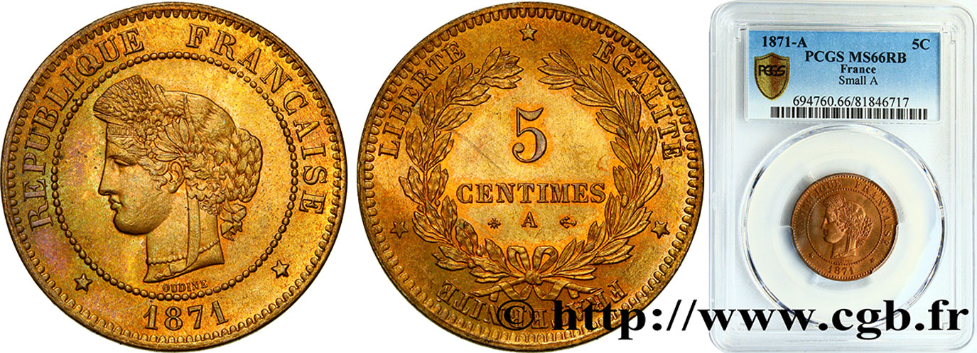5 centimes Cérès 1871  Paris F.118/1 MS66 PCGS