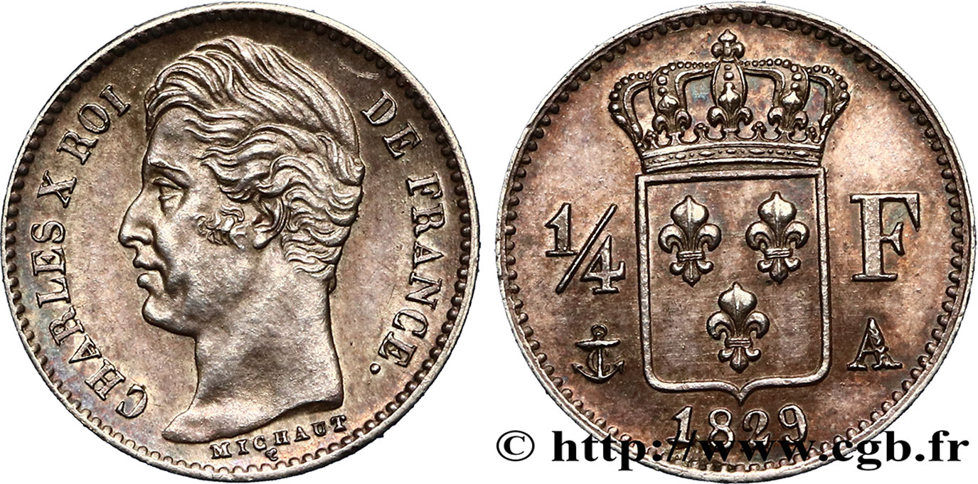 1/4 franc Charles X 1829 Paris F.164/29 VZ60 