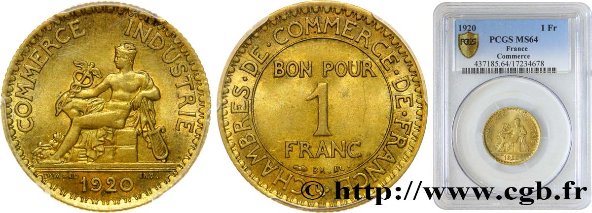 1 franc Chambres de Commerce 1920 Paris F.218/2 MS64 PCGS