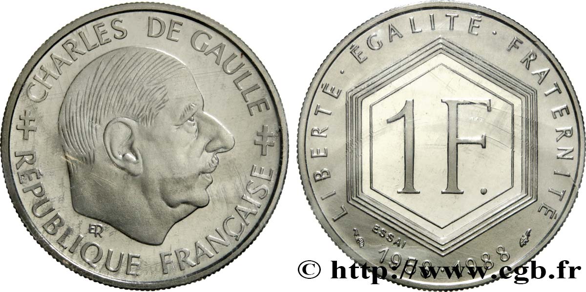 Essai de 1 franc De Gaulle 1988 Pessac F.227/1 MS68 