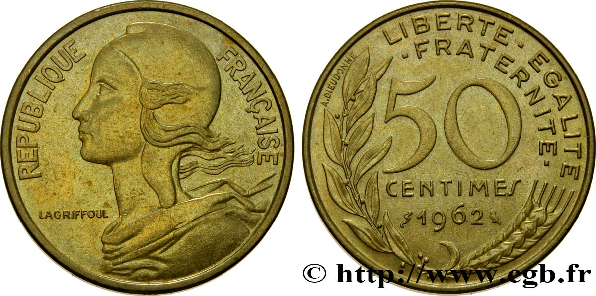 50 centimes Marianne, col à 4 plis 1962 Paris F.197/3 SS45 