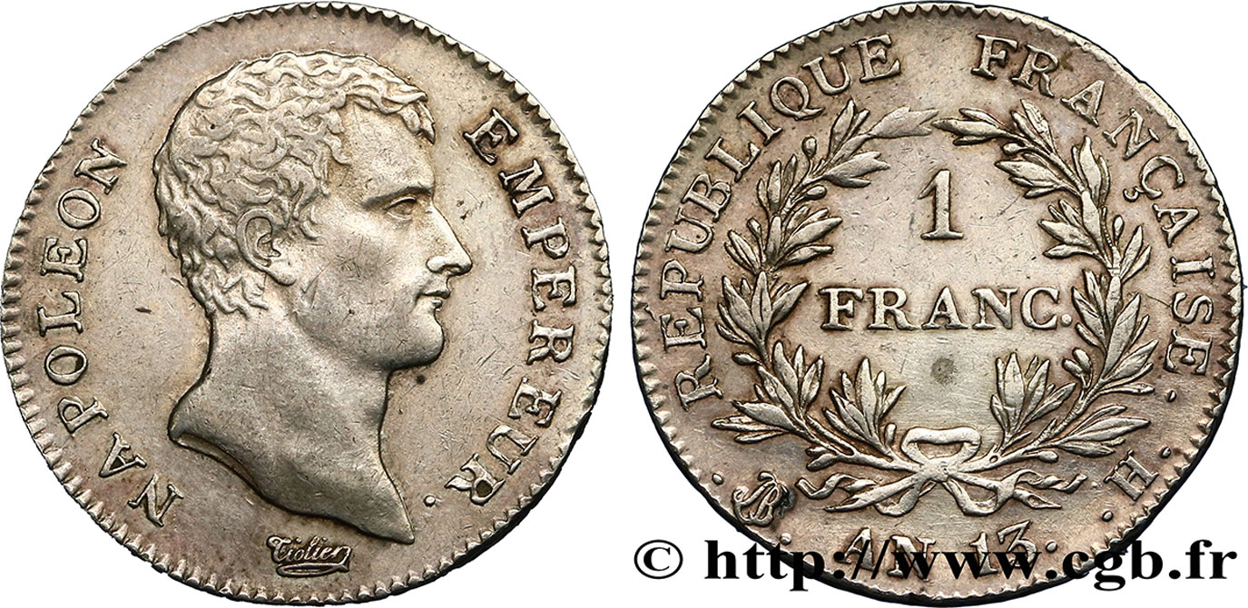 1 franc Napoléon Empereur, Calendrier révolutionnaire 1805 La Rochelle F.201/19 SS50 