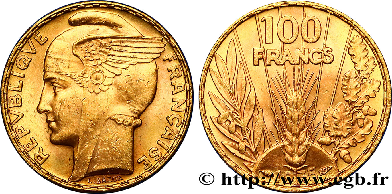 100 francs or, Bazor 1935 Paris F.554/6 EBC60 