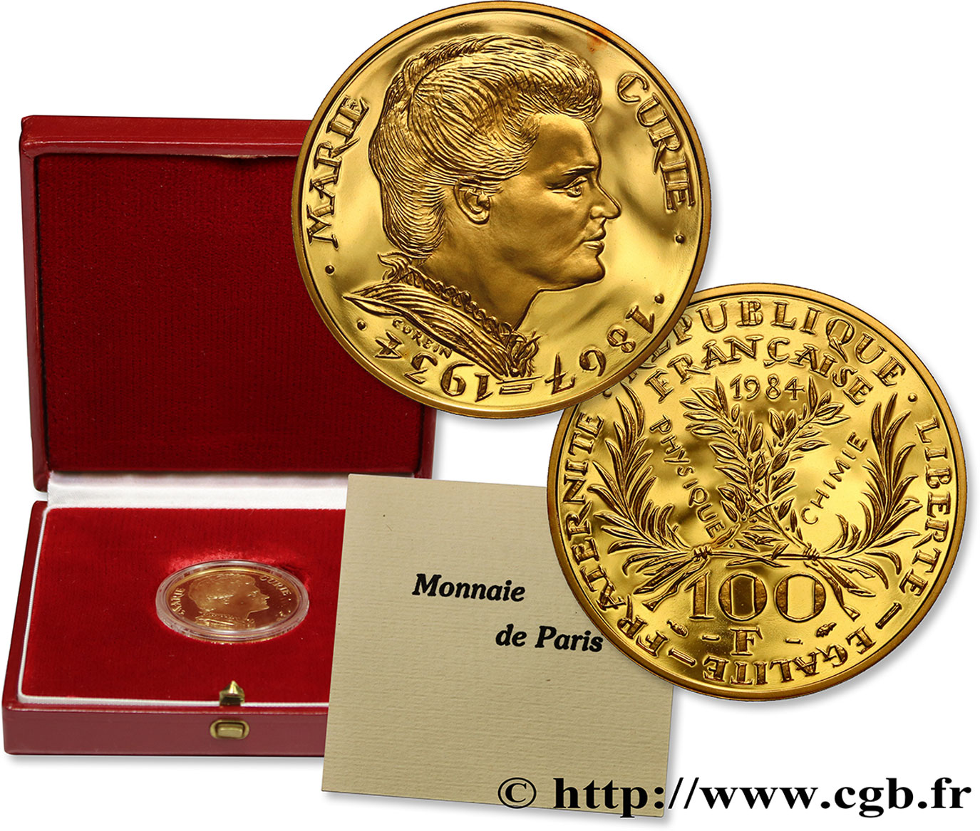 Belle Épreuve Or 100 francs Marie Curie 1984  F5.1600 1 MS 