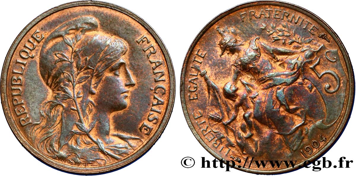 5 centimes Daniel-Dupuis, Fautée Coins Tournés 1904  F.119/14 AU50 