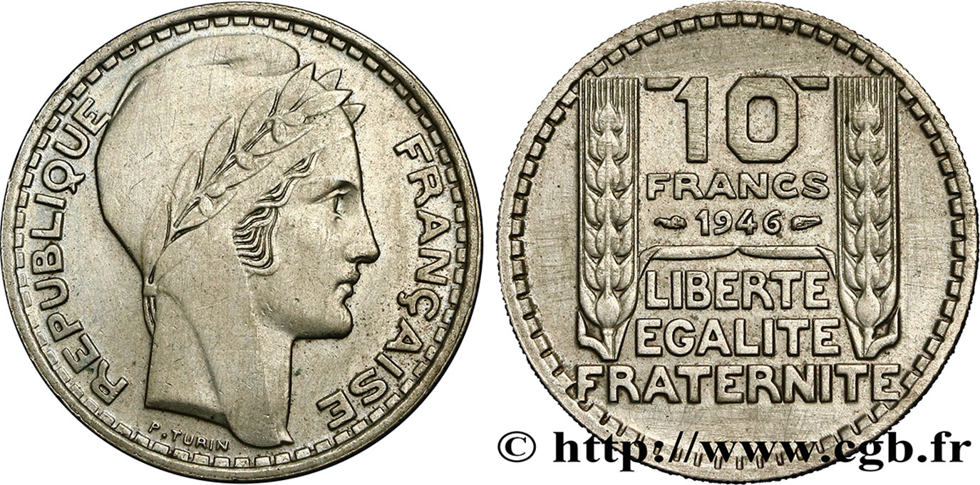 10 francs Turin, grosse tête, rameaux longs 1946 Paris F.361/3 XF48 