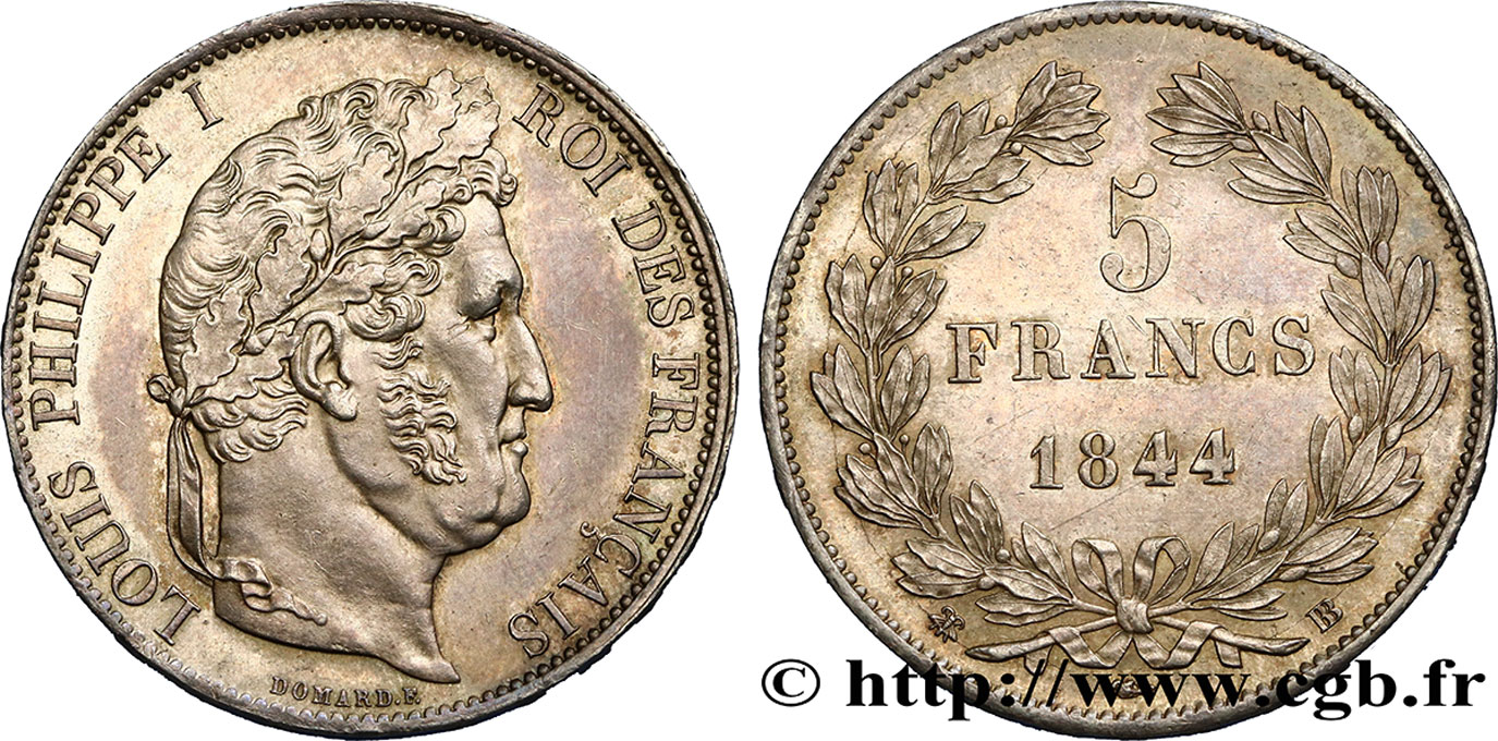 5 francs IIIe type Domard 1844 Strasbourg F.325/3 SUP58 