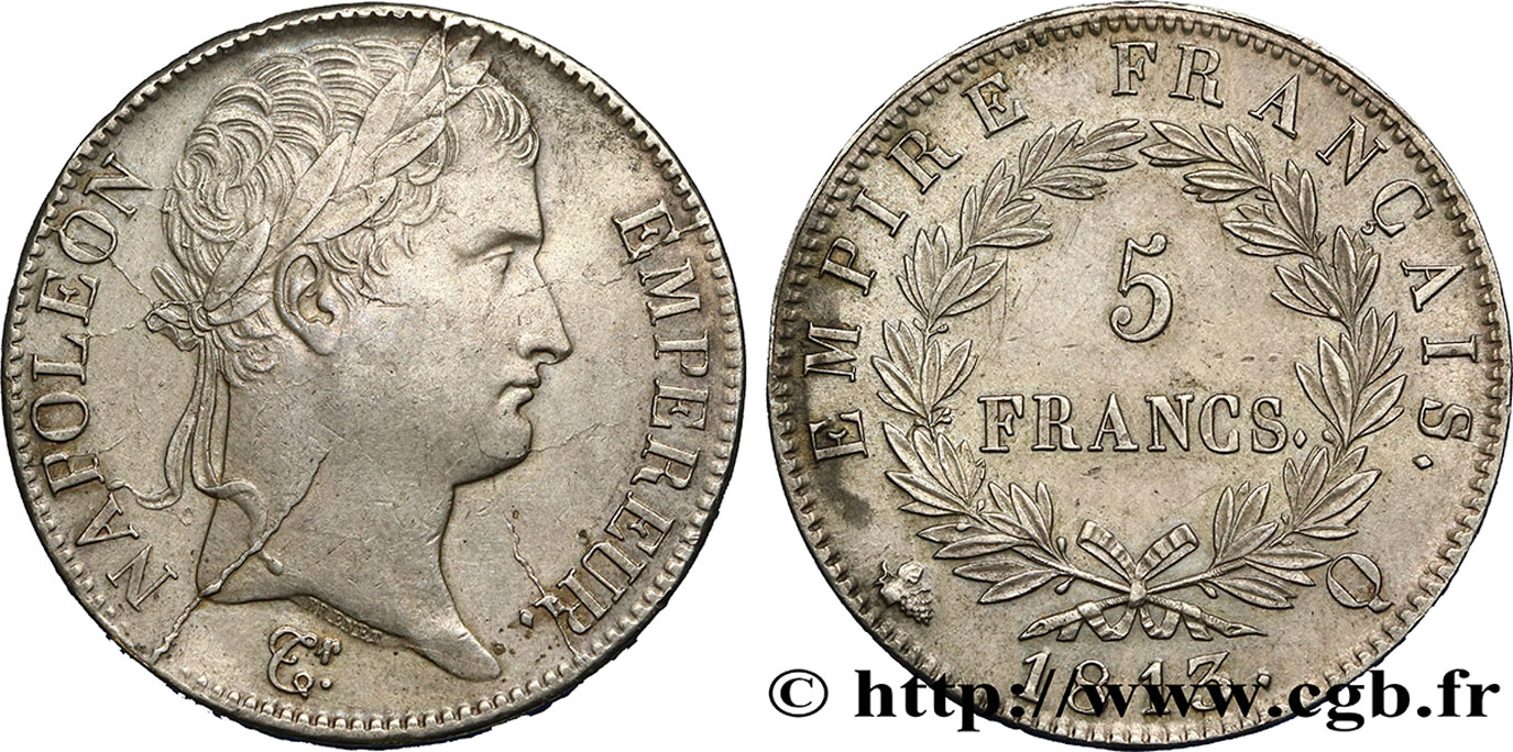 5 francs Napoléon Empereur, Empire français 1813 Perpignan F.307/70 SUP58 