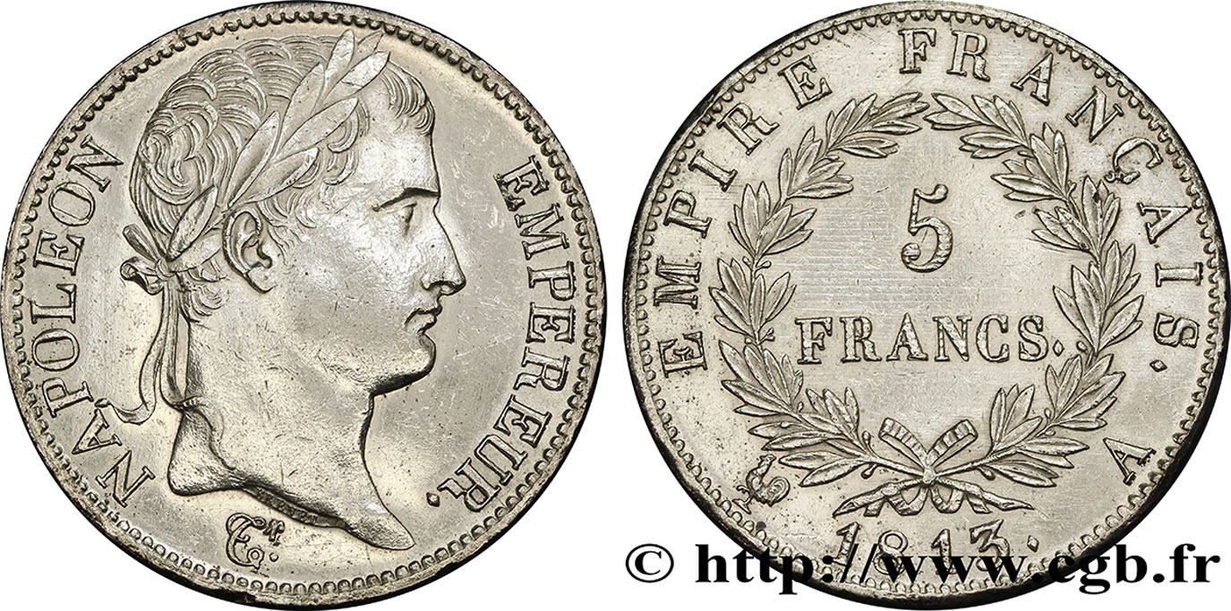 5 francs Napoléon Empereur, Empire français 1813 Paris F.307/58 MBC+ 