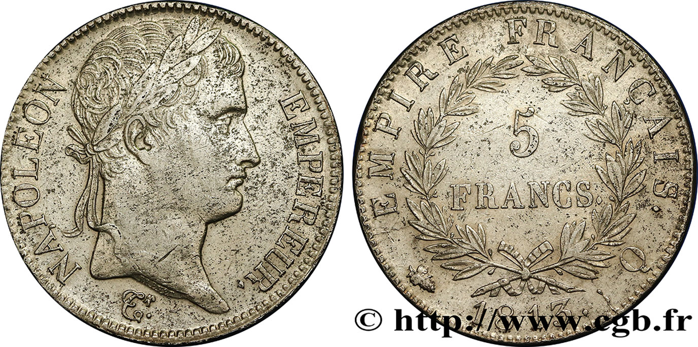 5 francs Napoléon Empereur, Empire français 1813 Perpignan F.307/70 TTB45 