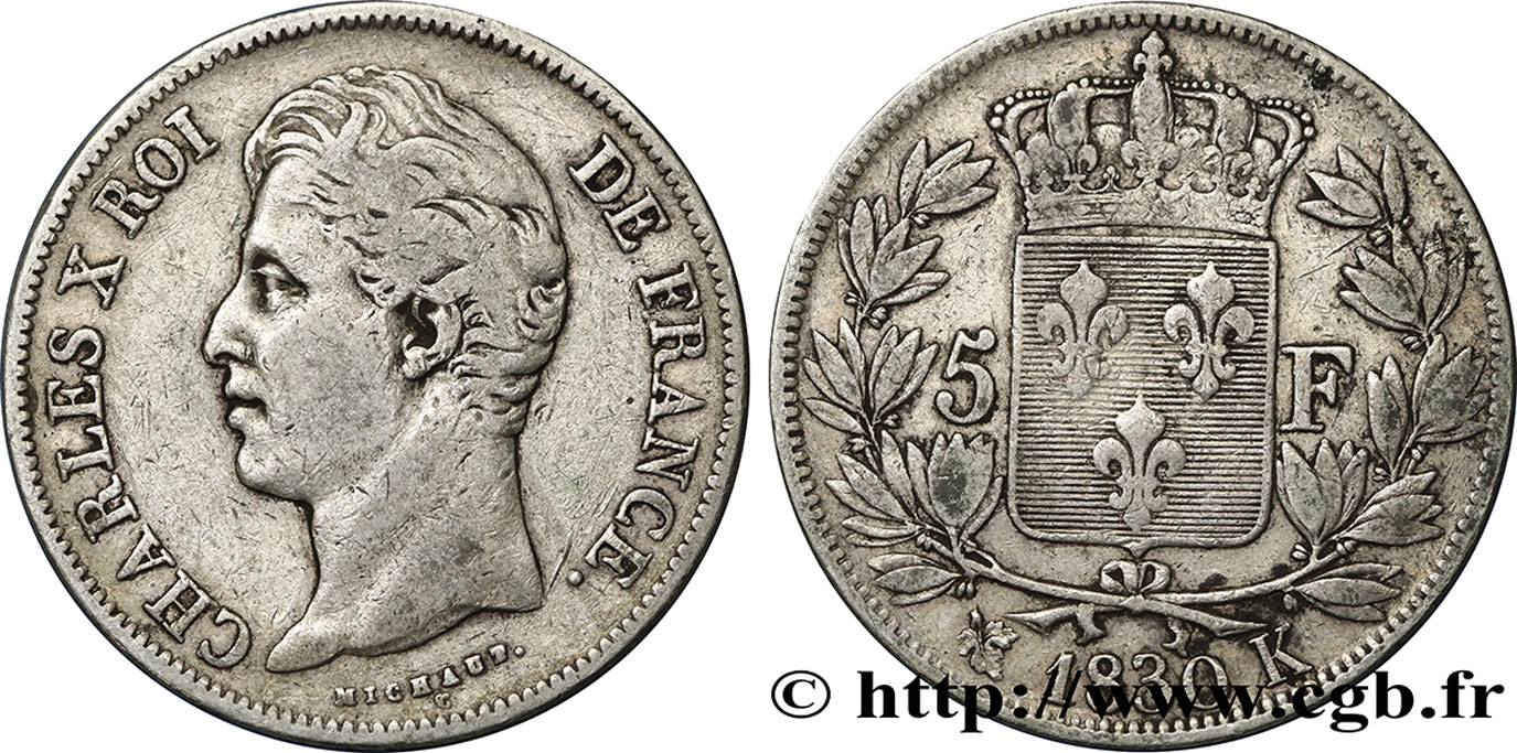 5 francs Charles X, 2e type 1830 Bordeaux F.311/46 VF30 