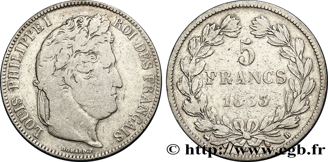 5 francs IIe type Domard 1833 Rouen F.324/15 RC12 