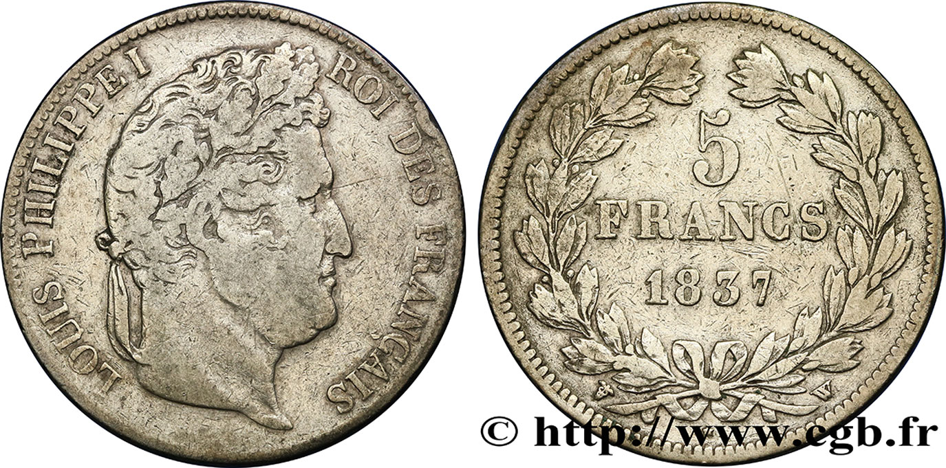 5 francs IIe type Domard 1837 Lille F.324/67 MB20 