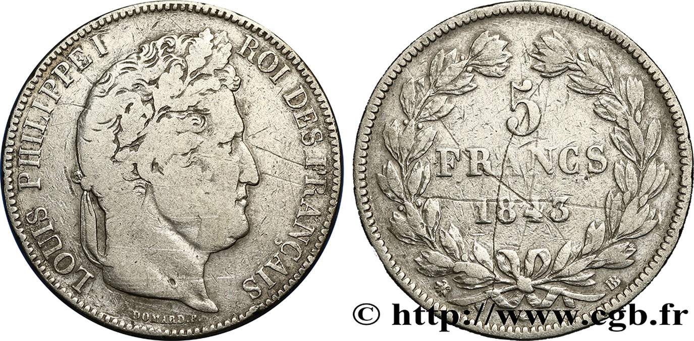 5 francs IIe type Domard 1843 Strasbourg F.324/102 F 