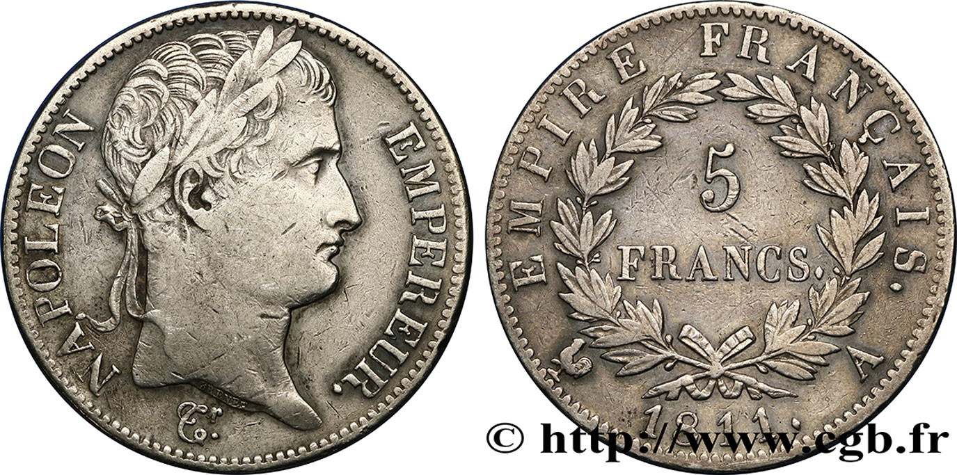 5 francs Napoléon Empereur, Empire français 1811 Paris F.307/27 MB35 