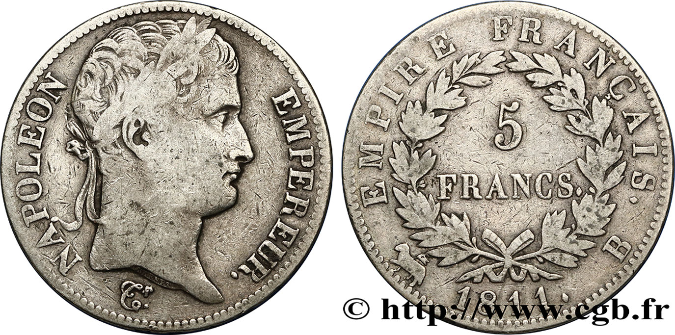 5 francs Napoléon Empereur, Empire français 1811 Rouen F.307/28 TB25 